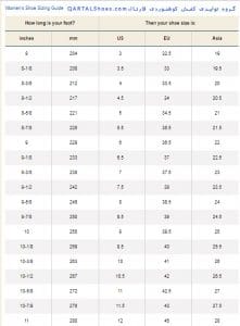 محاسبه دقیق سایز کفش خانم ها : برای بزرگنمایی روی تصویر کلیک نمایید